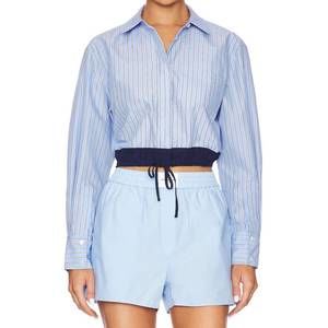 NEW JONATHAN SIMKHAI adryck long sleeve shirt in harbor blue stripe